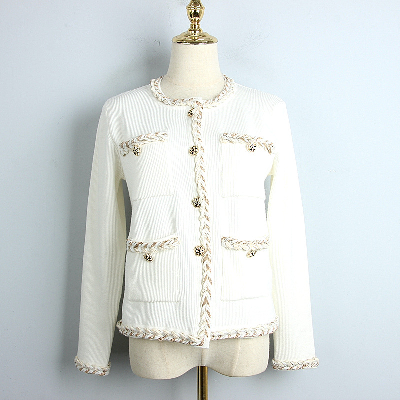 

High Quality New Fashion Cardigan Women' Autumn and Winter Women' Clothing Design Small Fragrance White Celebrity Coat Size --L