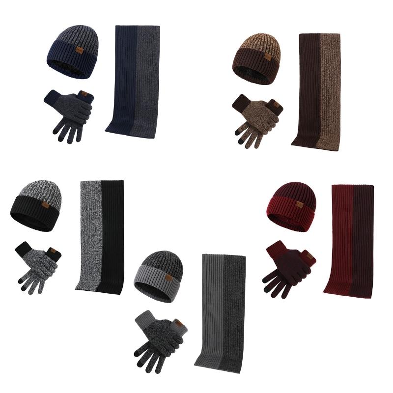 

3 Pcs/set Men Women Autumn Winter Double-sided Color Matching Scarf Hat Glove H7EF
