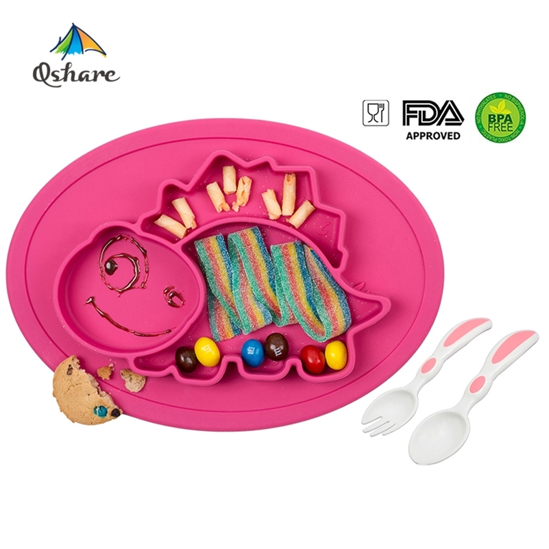 

Qshare Baby Plate Spoon Set Dishes Silicone Infant Bowl Plate Tableware Kids Food Holder Tray Children Placemat baby feeding set LJ201019