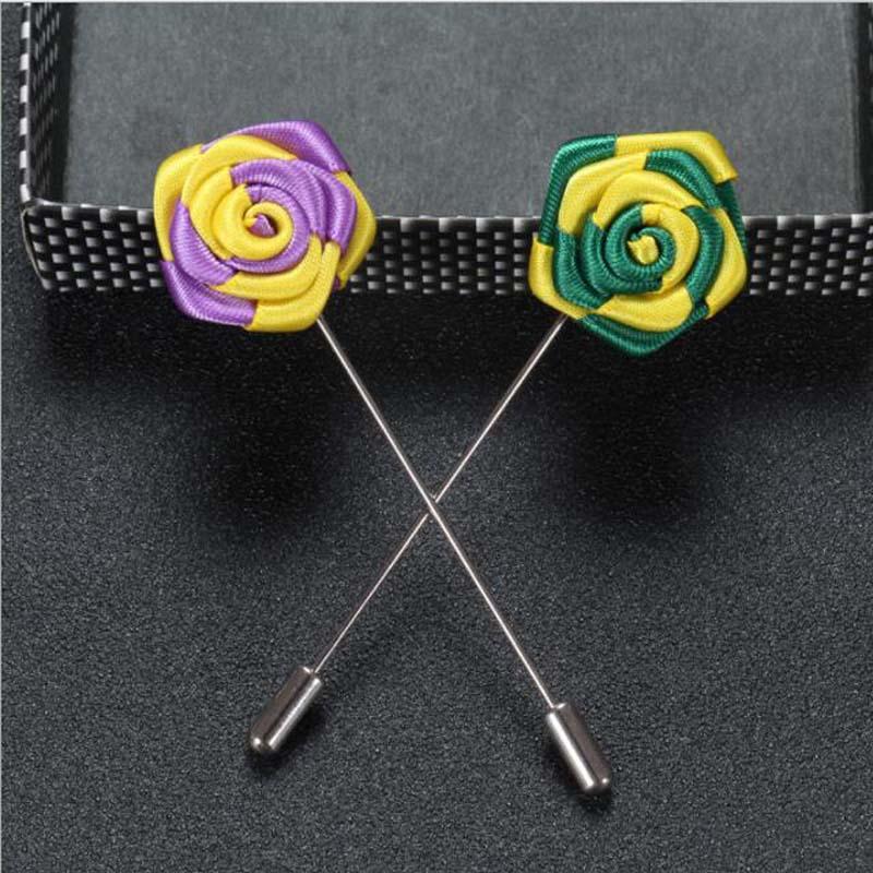 

50Pcs New Colorful Man Groom Boutonniere Cloth Satin Rose Flower men buttonhole Wedding Party Prom Man Suit Corsage Pin Brooch, Q8