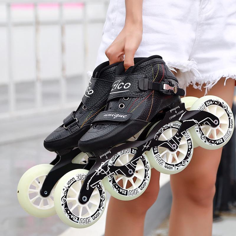 

Speed Inline Skates Carbon Fiber 4*90/100/110mm Competition Skates 4 Wheels Street Racing Skating Patines Similar Powerslide1, Blue