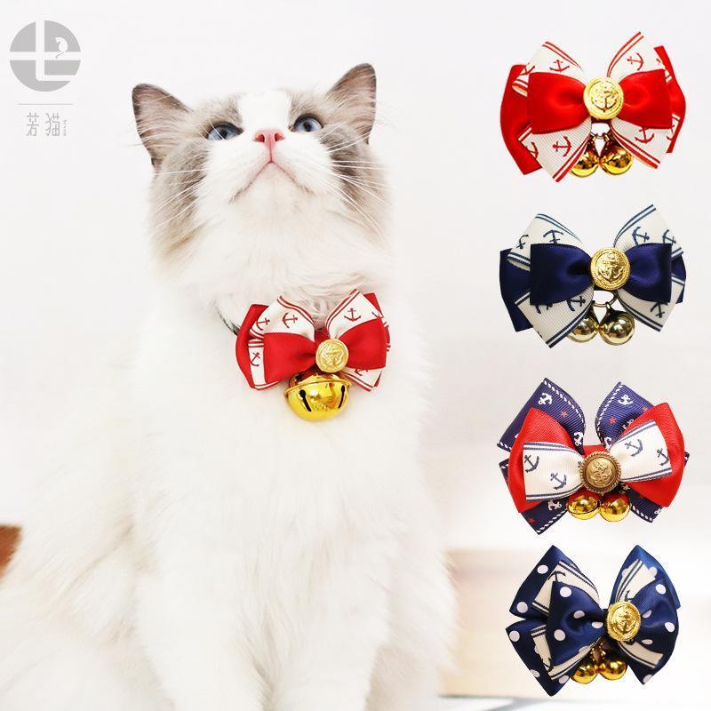 

High quality handmade dog collar pet bell Teddy bow golden hair tie cat jewelry1