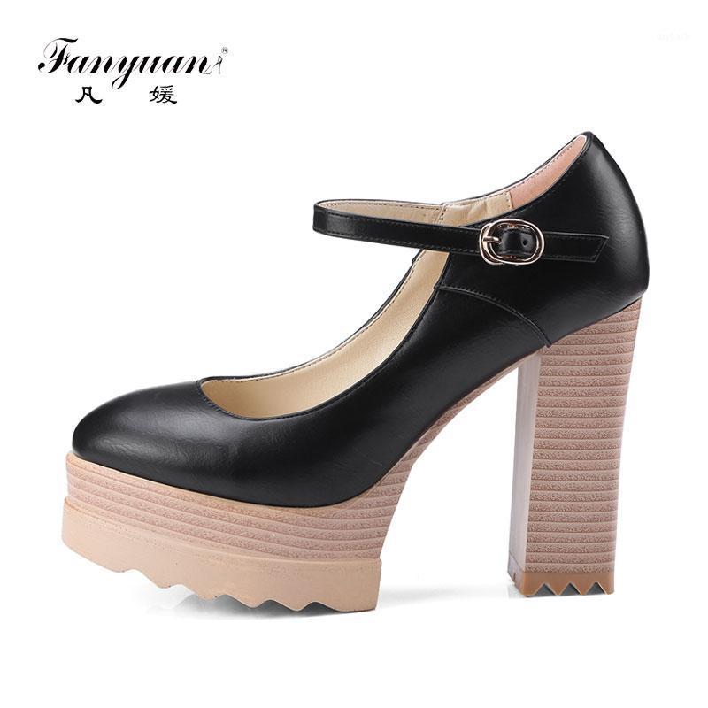 

Fanyuan Fashion Solid Square High heels Western style Buckle Strap shoes Spring/Autumn Non-slip Platform pumps women shoes1, Black