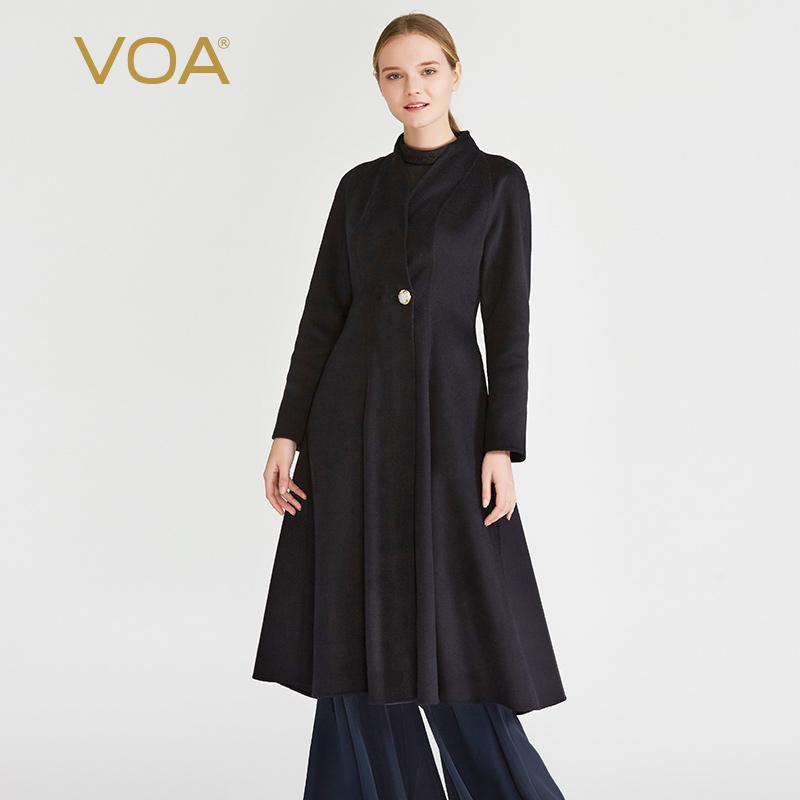 

VOA Solid Color Fine Cashmere A Button-in Rotator Cuff Vertical Collar Body Long Double-sided Skirt Overcoat S1326, R83