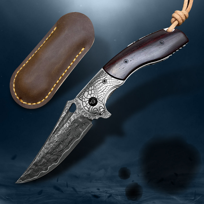 

High Quality VG10 Damascus Steel Outdoor Camping Survival Fishing Hunting Hiking Self Defense Multifunctional Folding Pocket Knife EDC Tool Belt Holster