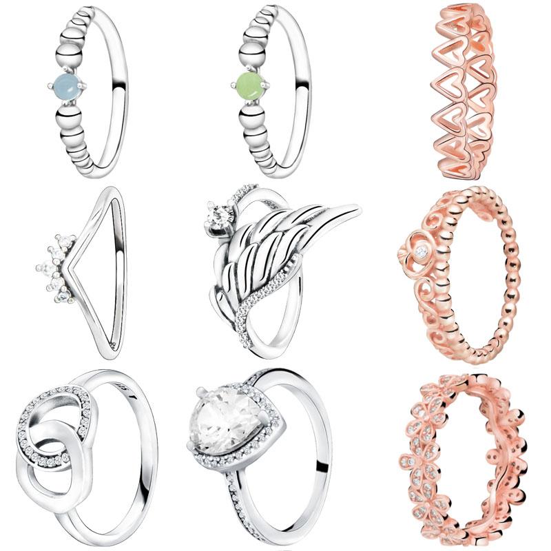 

Fashion 925 Sterling Silver Rings Sparkling Angle Wing Crown Rose Golden Heart Ring Anniversary Rings for Women Jewelry