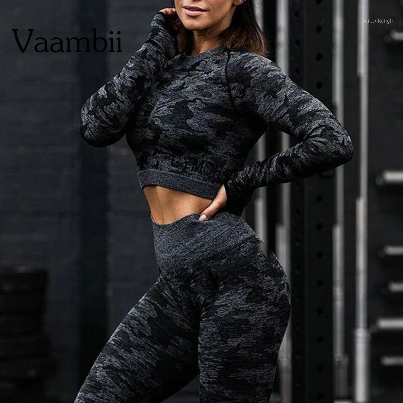 

Camo Seamless Workout Yoga Gym Set Lady 2 Piece Leggings And Top Long Sleeve 2021 Sporty Work Out Tracksuit Women' Active Suits1, Purple set