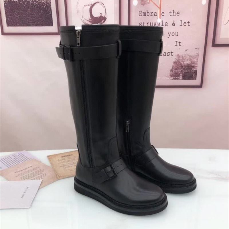 

Autumn Warm Comfortable Knee High Female Winter Shoes Genuine Leather Buckle Decor Zipper Women Boots, Black