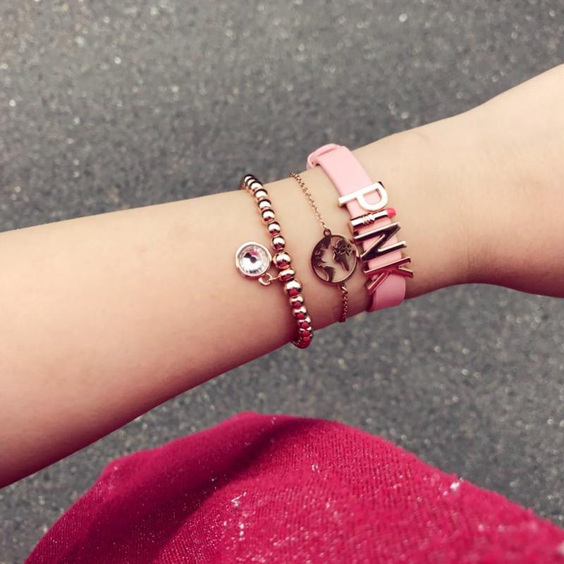 

SANSHOOR Stylish New Fashion Bracelets of Motivation HOLA PINK HOPE with MAP Bead Charm Bracelets for Women& Girls Jewerly Gifts
