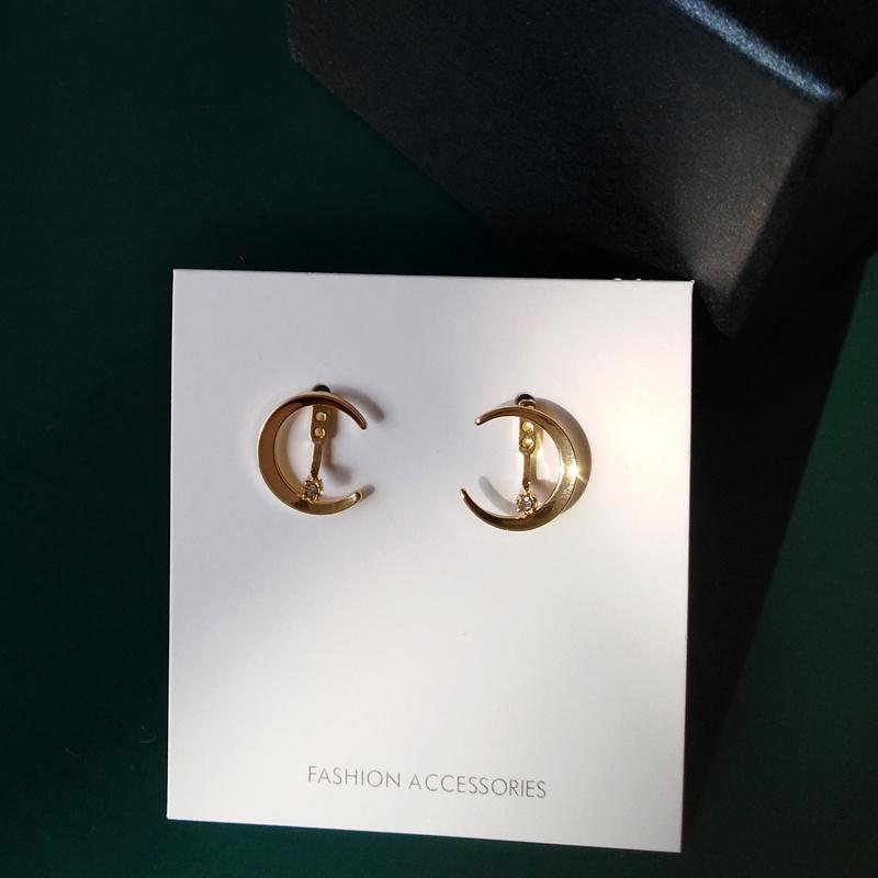 

Stud Fashion Clean Simple Moon With Diamante Drop Front And Back Earrings 2129