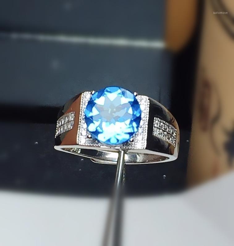 

Men ring Natural real blue topaz round big rings Per jewelry 10*10mm 5.8ct gemstone 925 sterling silver For men women X20916101