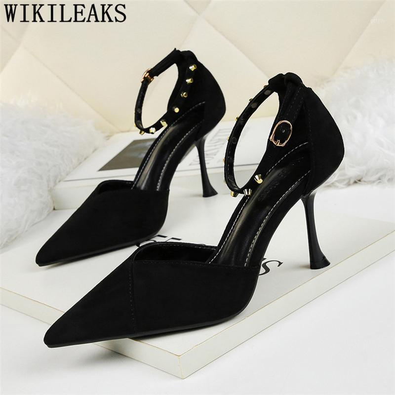 

Mary Jane Shoes Fetish High Heels Office Shoes Women Rivet Sexy High Heels Evening Pointed Top Sapato Feminino1, Black