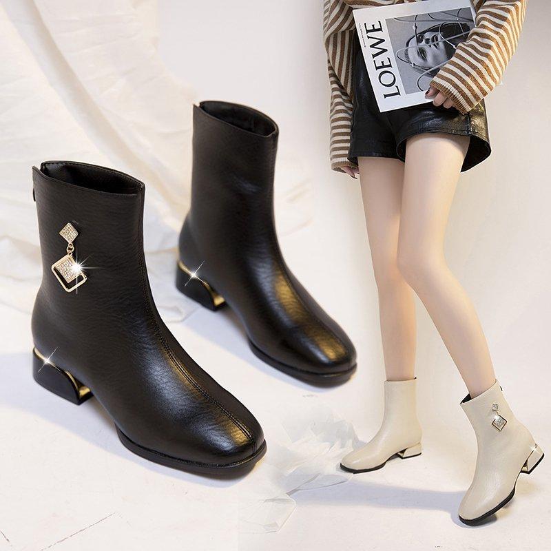 

Z70 Women Boots Autumn Ladies Zipper Ankle Boots Student Casual PU Female Fashion Single Warm Fur Winter Shoes Botas Mujer, Black single