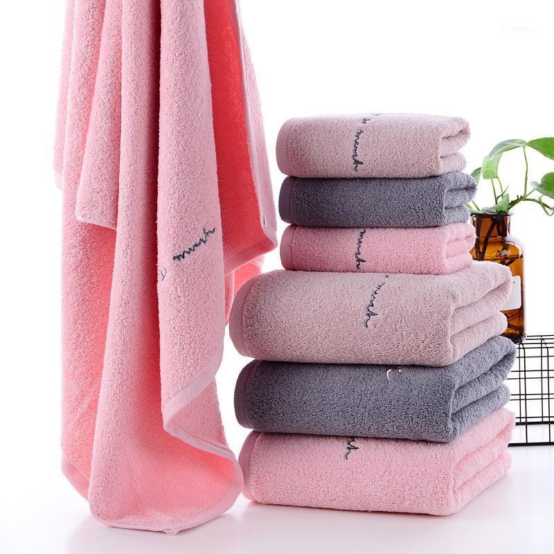 

Creativity Embroidery Natural Cotton Adult Soft Strong Water Absorption Couple Bath Towel For Home Hotel Bathroom Baths Towels1, Pink