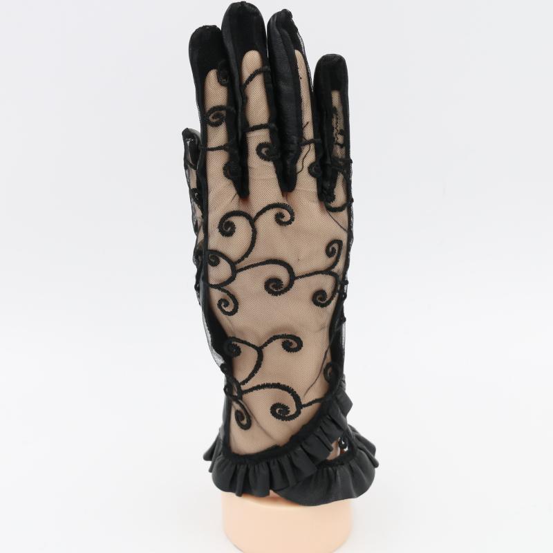 

Five Fingers Gloves Top Fashion Women Wrist Lace Sheepskin Glove Solid Genuine Leather Dressing Sunscreen Driving Unlined