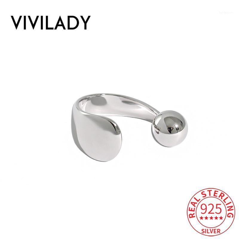 

VIVILADY Real 925 Sterling Silver Minimalist Round Pearl Smooth Adjustble Women Charm Ring Trendy Bridal Jewelry Bijoux1
