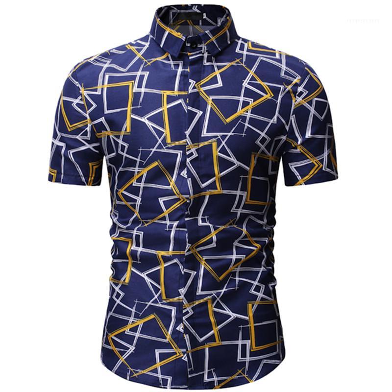 

Summer Fashion Men's Casual Boutique Short Sleeve Shirt / Men Slim Lapel Personalized Printed Beach Holiday Temperament Shirt1, Ys11 hei se