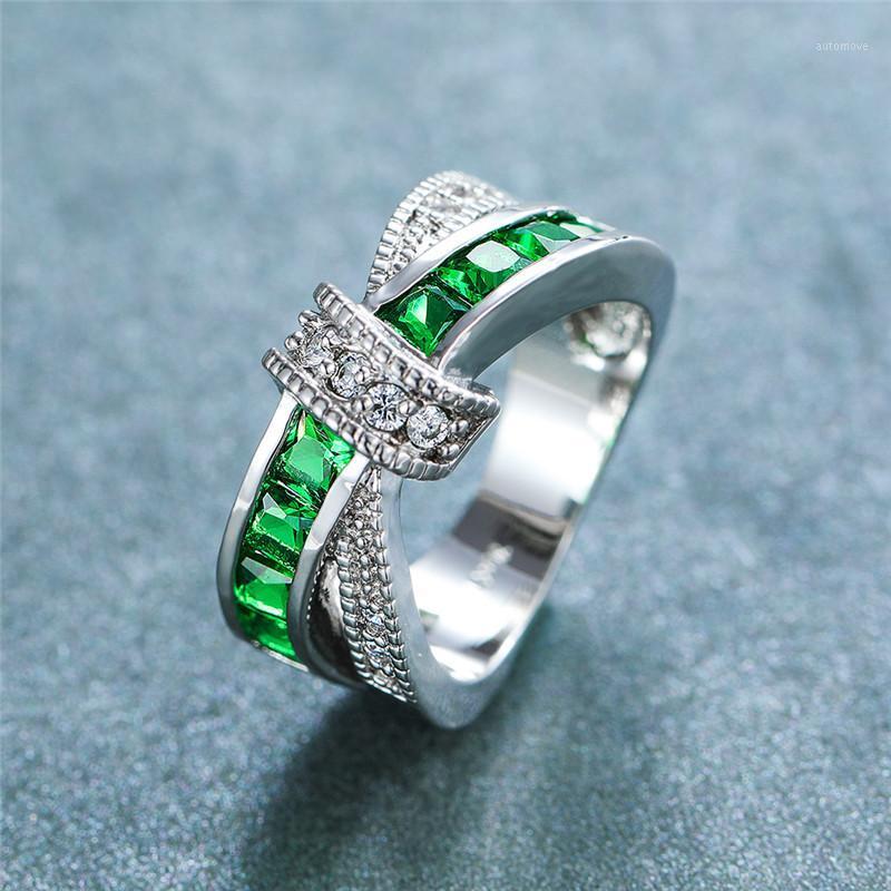 

Luxury Female Crystal Green Stone Ring Dainty Silver Color Zircon Wedding Rings For Women Vintage Bridal Cross Engagement Ring1