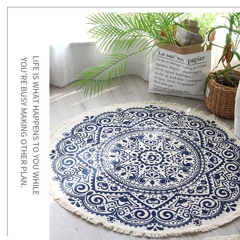 

Nordic Cotton Linen Minimalist Retro Tassel Rug Large Round Bedroom Coffee Table Pad Hand Woven Sofa Cushion Tatami Floor Mats1