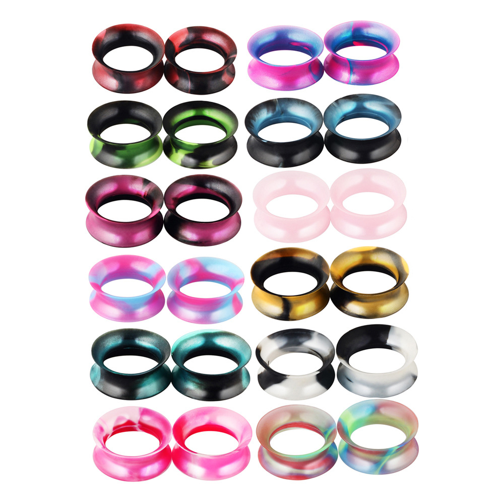 

12 pcs mix color Silicone Flexible Ear Flesh Tunnel Plug Piercing Mixed Color Earlet Gauges Expansion Piercing Fashion Jewelry