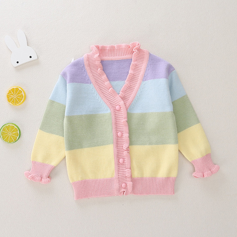 

2021 New Autumn Baby Girls Sweaters Striped Kids Clothes Cotton Children Knitted Sweater Coat Cute Cardigan Jacket 0-6y 48sw, Multi