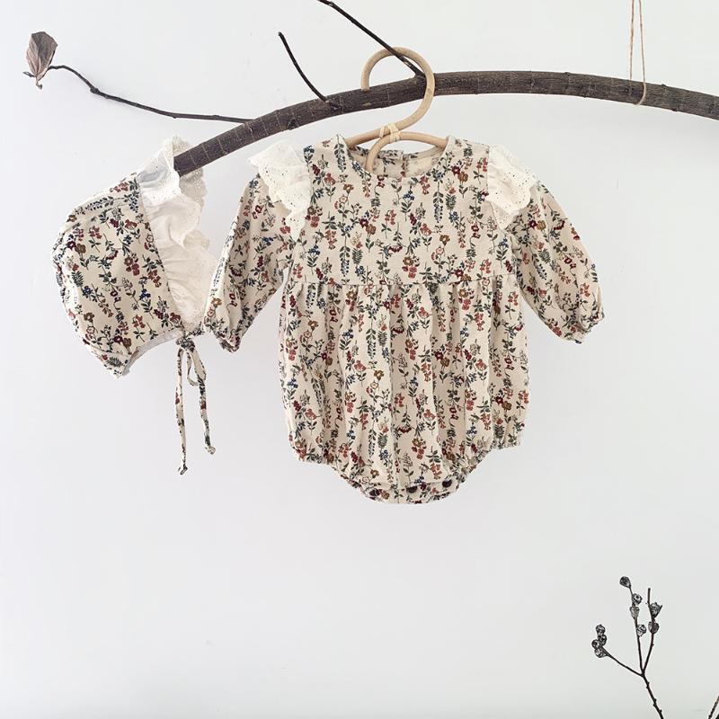 

Cute Baby Girl Rompers 3-24M Infant Cotton Floral Baby Girl Clothes Set Long Sleeve Jumpsuits+Hat Clothes1