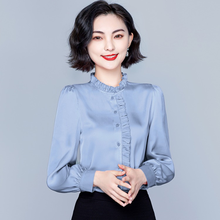 

Simple basic round neck long sleeve T-shirt for women Korean version design feeling irregular fold wear loose bottom shirt 5534, White