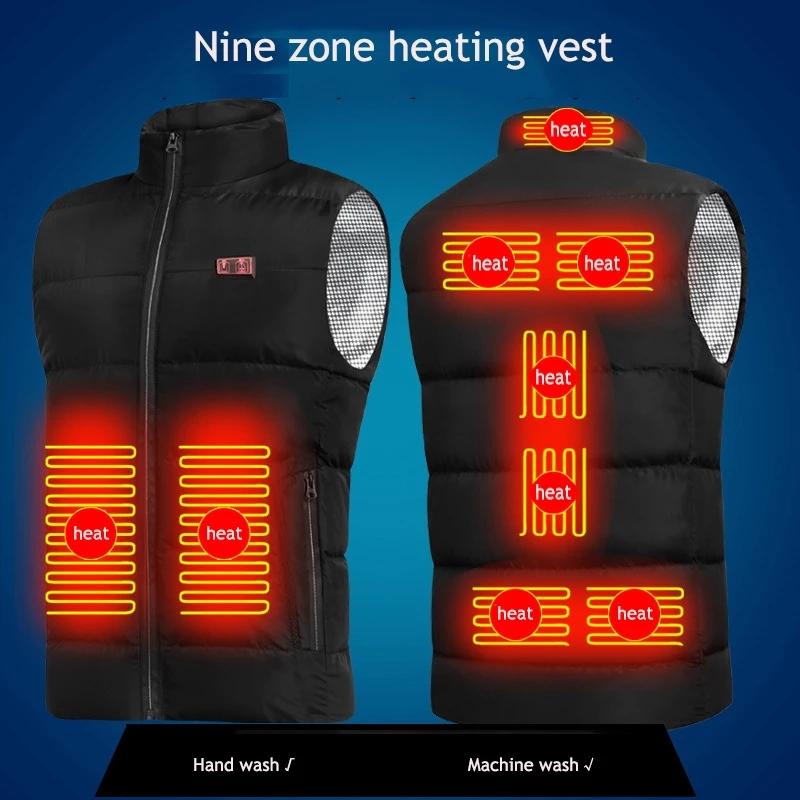 

Smart Area 9 Heating Vest Usb Heated Vest Double Switch Control Front And Back Winter Couples Jacket Three Temperatures Usb, Black