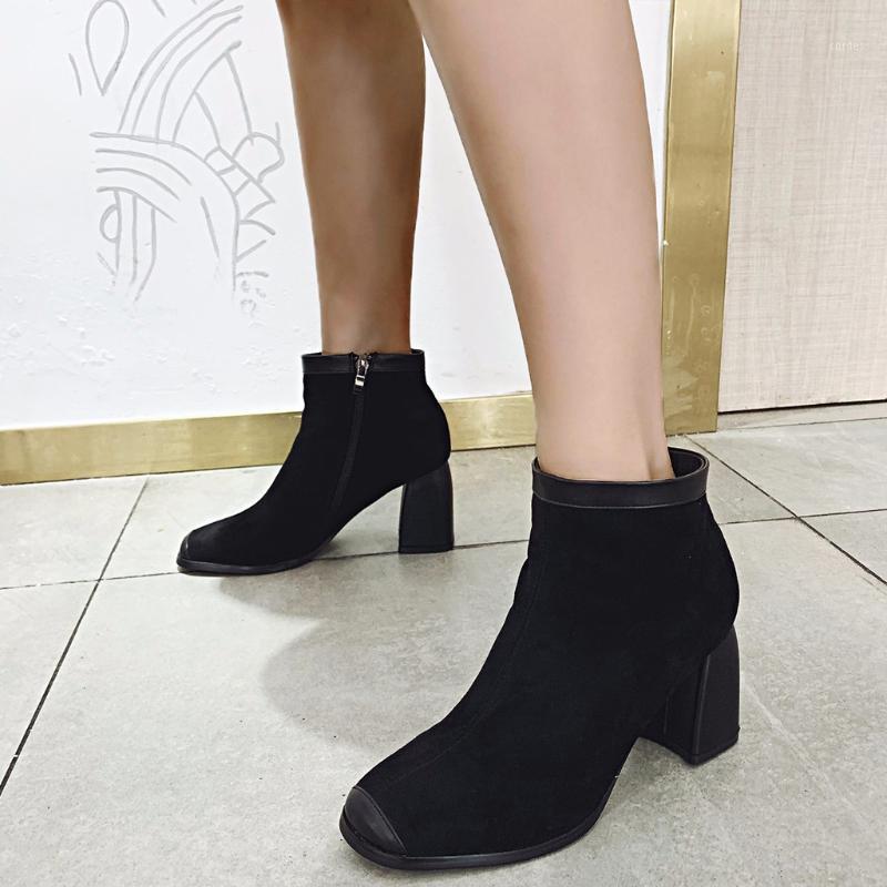 

Winter 2020 Boots Women Genuine Ankle Length Sexy Warm Flock Zipper Sexy Classic High Heels Boots Thigh High Shoes #8231, Bk