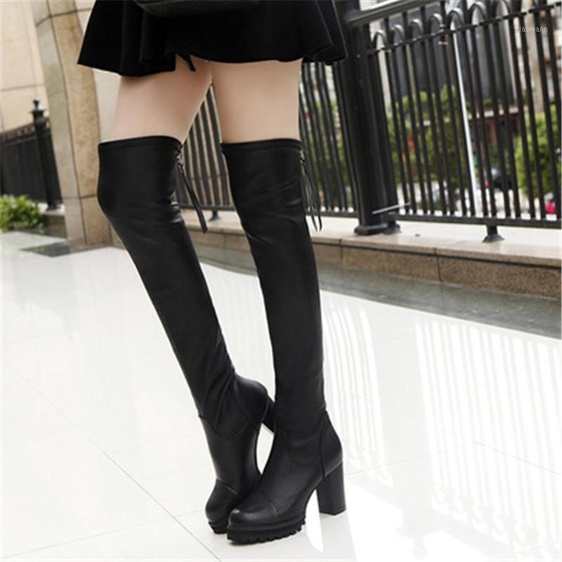 

2020 Ladies Shoes High Heels Women Over The Knee Boots Leather Black Round Toe Woman Motorcycle Boots Winter Women 35-401, Single