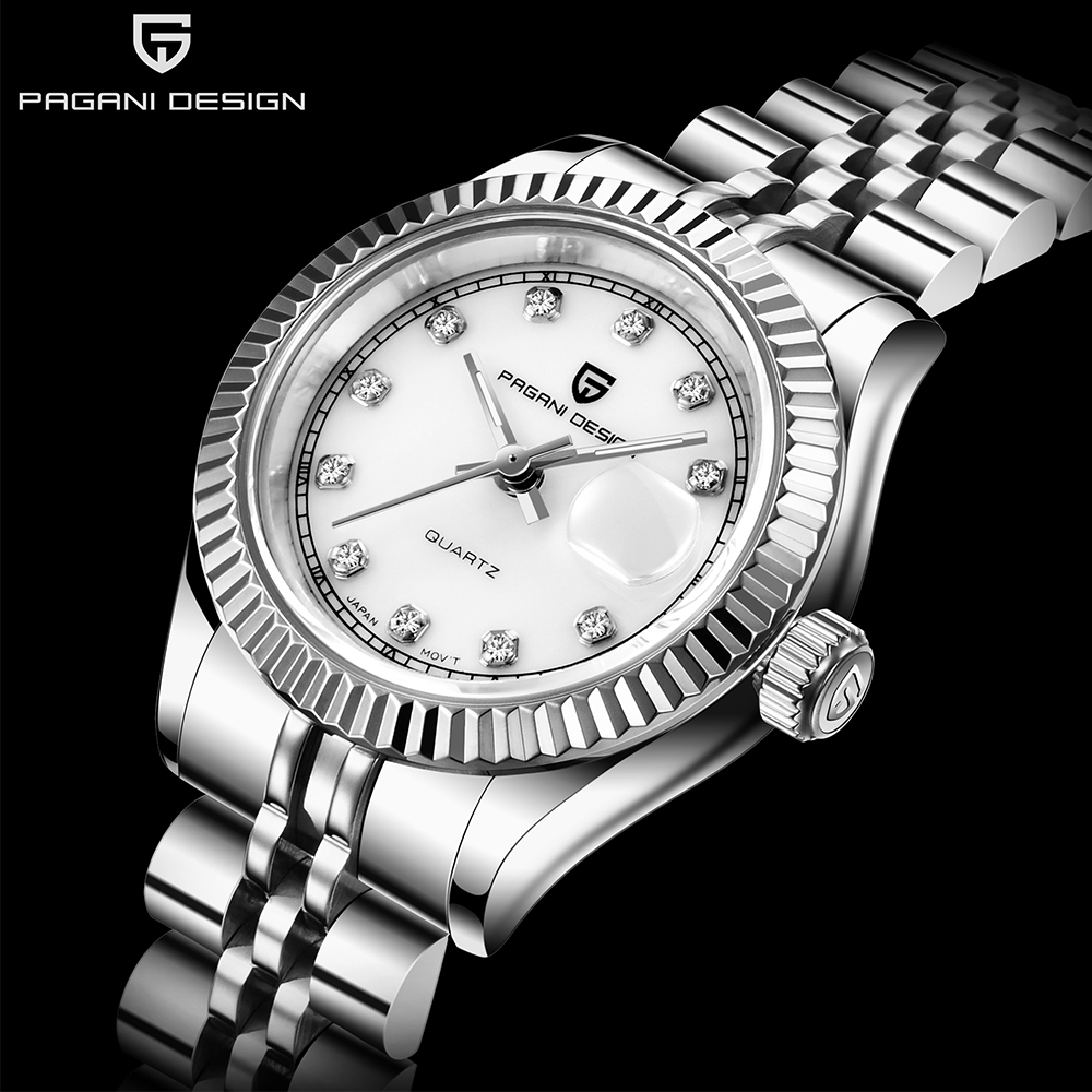 

PAGANI DESIGN sapphire Top Brand Luxury Women Wrist Watches stainless steel Quartz Clock Modern Wristwatch Women 201114, Silver white b