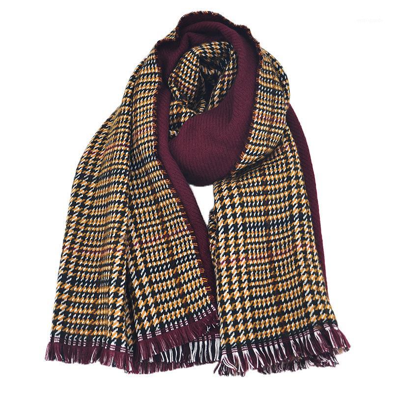 

autumn and winter houndstooth pure color plaid double-sided scarf cross-borderimitation cashmere scarf women1