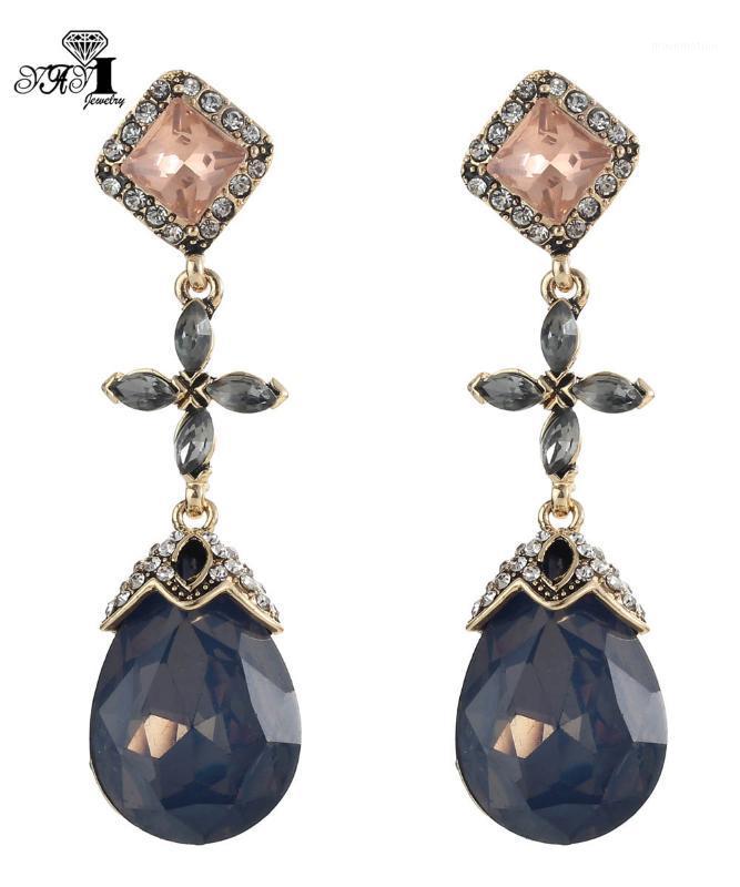

YaYi Gray White Glass Gray Rhinestone Dangle Crystal Earring Women's Fashion Ancient Gold Color Gem Earrings For Women 11481