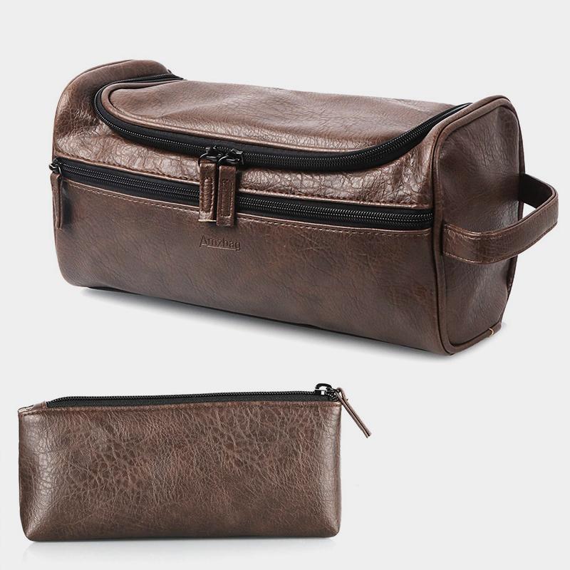 

Men's Vintage Pu Leather Washing Storage Bag Large & Portage Travel Makeup Toiletry Bag For Women Neceser Mujer Neceser Hombre1, Rose gold