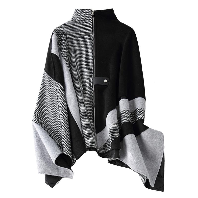 

Zoulv 2020 Autumn Fashion Woolen Coat Temperament Loose Contrast Stitching Irregular Cloak Coat Woman, As picture
