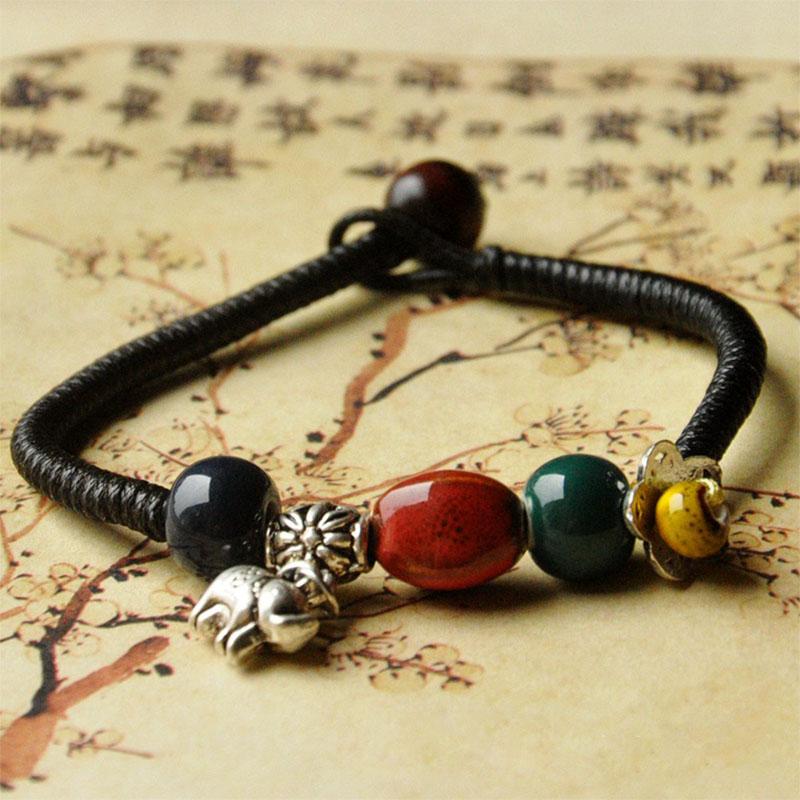 

Ceramic Beads Alloy Flower Charm Bracelet For Women Vintage Silver Color Elephant Pendants Lucky Bracelets Men Jewelry Gift