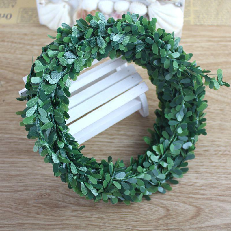 

1Pcs/lot 7Meters Silk Wreath Green Leaf Iron Wire Artificial Flower Vine In Rattan For The Car Decoration DIY Wedding Decoration