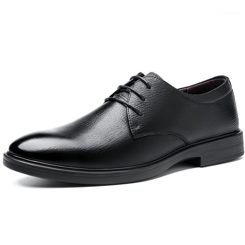 

men leather shoes High Quality Genuine Leather Lace-up Business Dress Men Oxfords Shoes Male Formal zapatos de hombre1, Black