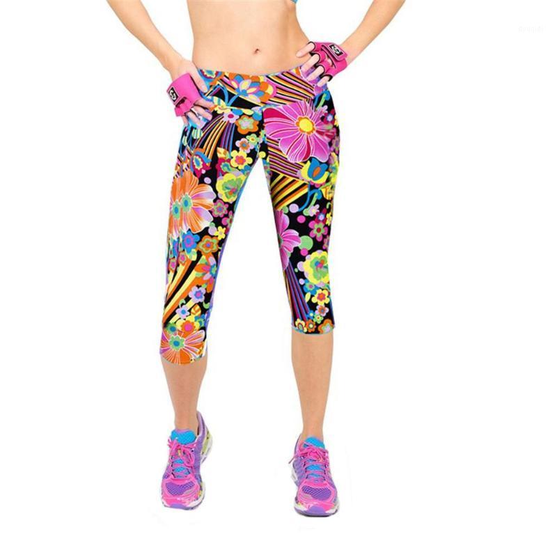 

Women Print Fitness Trouser High-waist Hip Stretch Running Yoga Pants Seven-minute Pants Outdoor Sport Casual Trouser1, As pic