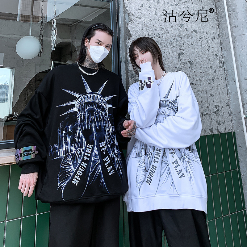 

Women Hoodies 2020 Autumen Winter Fashion Hot Street Elements Men Hoodie Casual Pullover Couple Top Black White 2 Styles Size -XL