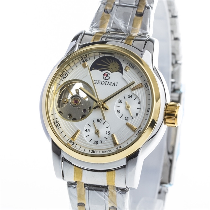 

GEDIMAI Women Top Brand Luxury Fashion Watch automatic mechanical female watch gold Waterproof Wristwatch relogio feminino T200519, Slivery;brown