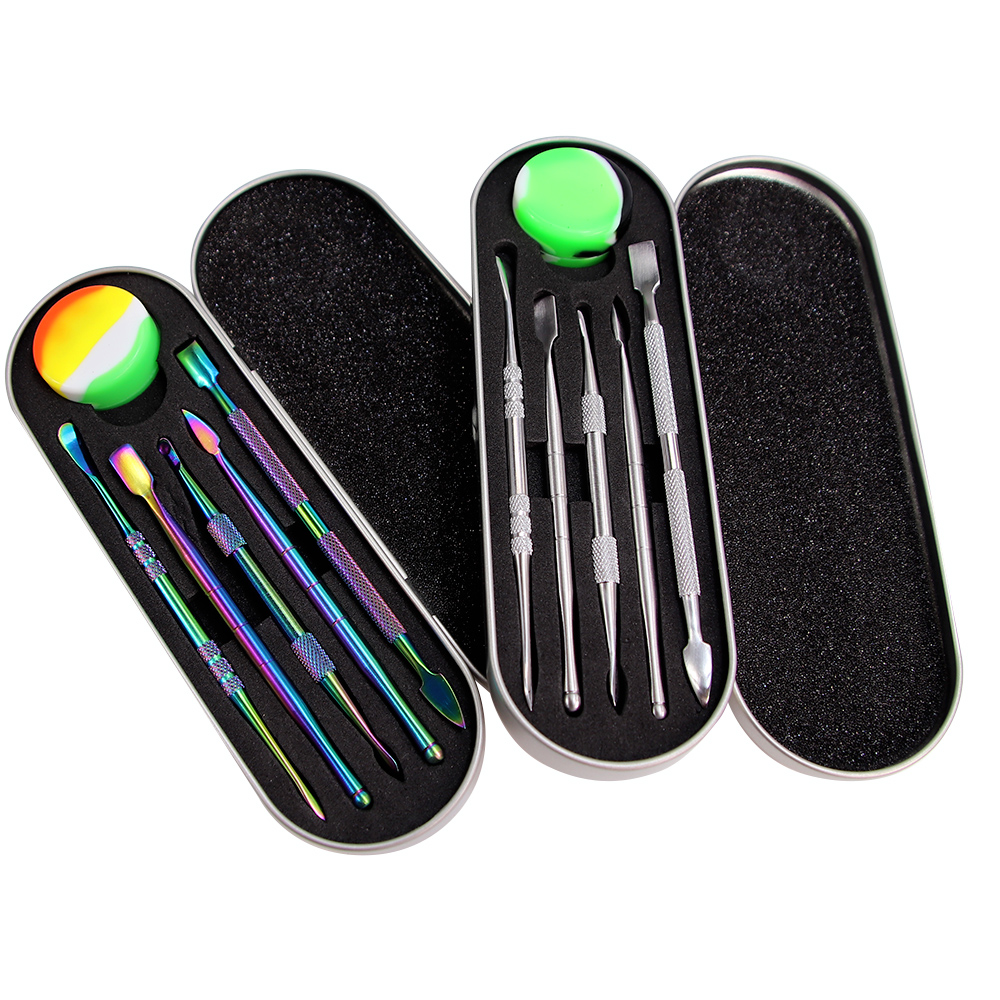 

5pcs Dab Tools Kits Accessories 120mm Wax Oil Dry Herb Dabber 5ml Silicone Container Stainless Steel Cleaning Nails Vaporizer Pen Tool