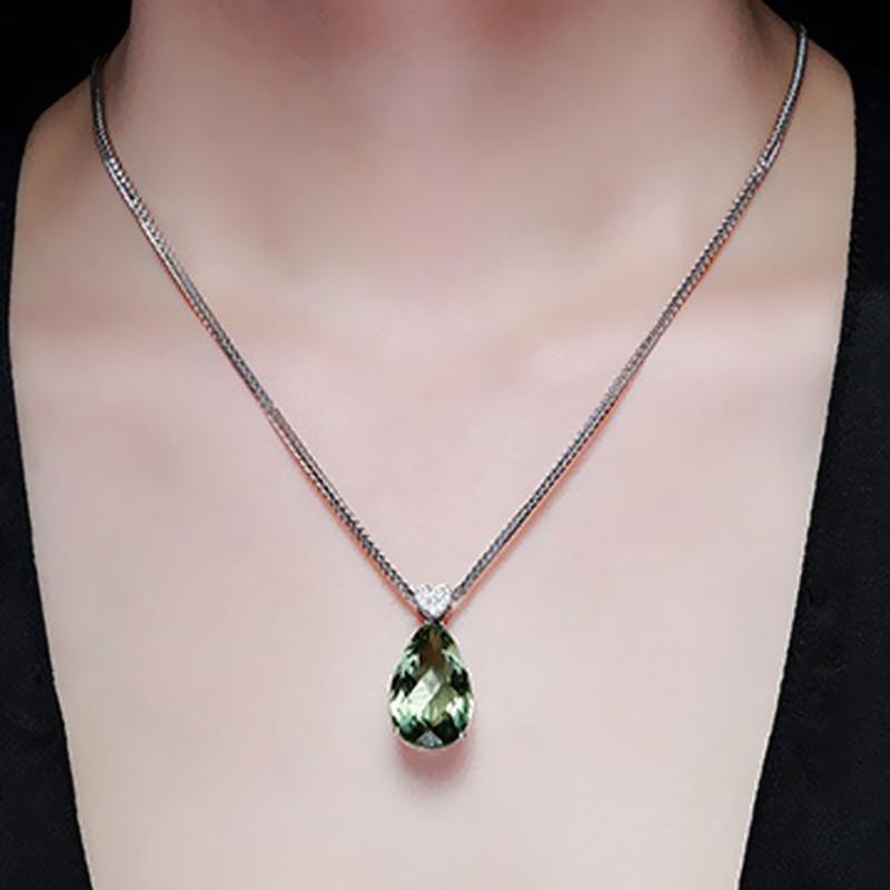 

MOONROCY Drop Shipping Silver Color CZ Green Crystal Necklace Heart Waterdrop Pendant Choker for Women Girls Students Gift