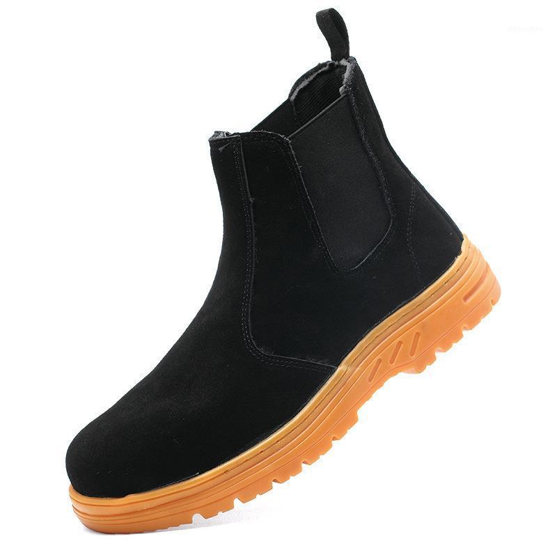 

British style mens casual big size steel toe caps work safety boots cow suede leather platform worker shoes security ankle botas1, Black