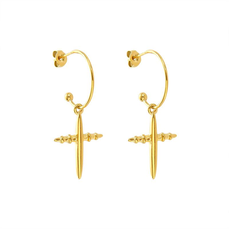 

Stud European Style Cross Earrings For Women/Men Bijoux Fashion Gold Color Stainless Steel Eardrop Aretes Wholesale Bulk Items