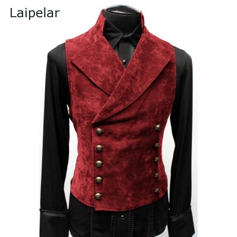 

2020 Men' Autumn Retro Suede Vest Jacket Suit Stand-Up Collar Double-Breasted Jacket All-Match Vest, Black