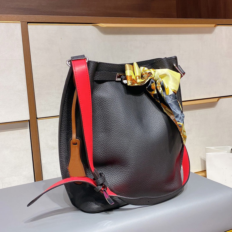 

Bucket Bag Handbag Lady Shoulder Bags Fashion Plain Cowhide Genuine Leather Classic High Quality Lock Hasp Women Hand Bag Free Shipping, Blue