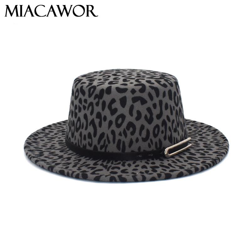 

Wide Brim Hats MIACAWOR Leopard Print Flat Top Bowler Hat Winter Autumn Wool Fedora Women Vintage Elegant Lady Jazz P23, Army green