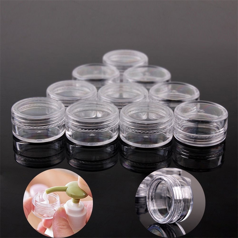 

100pcs 2g/3g/5g Empty Plastic Cosmetic Makeup Jar Pots Transparent Sample Bottles Eyeshadow Cream Lip Balm Container Storage Box T200819