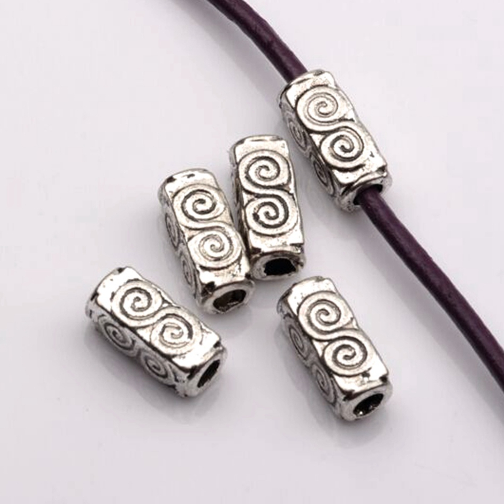 

100Pcs Antique silver Alloy Swirl Rectangle Tube Spacers Beads 4.5mmx10.5mmx4.5mm For Jewelry Making Bracelet Necklace DIY Accessories D13